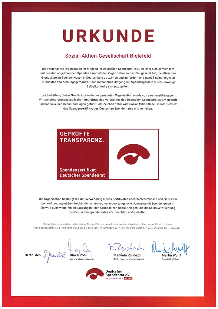 Urkunde Deutscher Spendenrat – Sozial-AG 2026